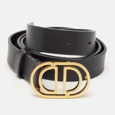 Pre-owned Dior Black Leather Cd Cut Logo Buckle Belt 80 Cm