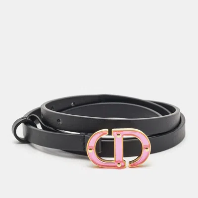 Pre-owned Dior Black Leather Cd Logo Slim Belt 75 Cm