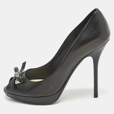 Pre-owned Dior Black Leather Dandy Peep Toe Pumps Size 38