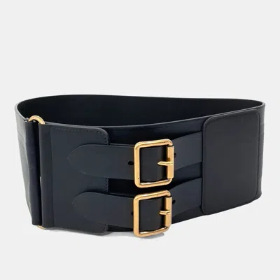 Pre-owned Dior Black Leather Double Buckle Waist Belt