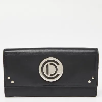 Pre-owned Dior Black Leather Flap Continental Wallet