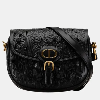 Pre-owned Dior Black Leather Floral Applique Bobby Medium Shoulder Bags