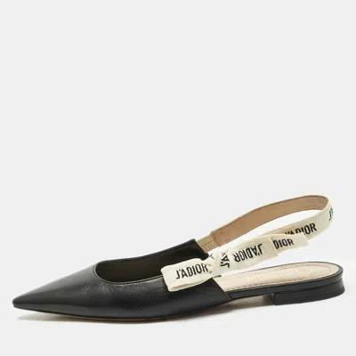 Pre-owned Dior Black Leather J'a Slingback Flat Sandals Size 38