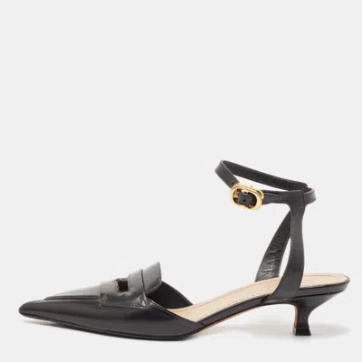 Pre-owned Dior Black Leather Keyhole Accent Slingback Pumps Size 36