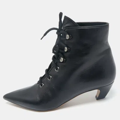 Pre-owned Dior Black Leather Lace Pointed Ankle Length Boots Size 41