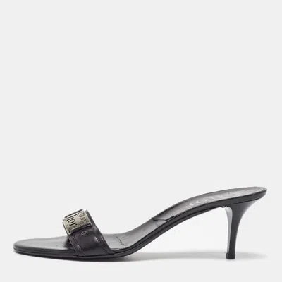 Pre-owned Dior Black Leather Logo Metal Slide Sandals Size 41