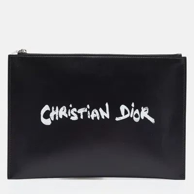 Pre-owned Dior Black Leather Logo Slim Pouch