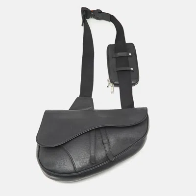 Pre-owned Dior Black Leather Maxi Saddle Bag