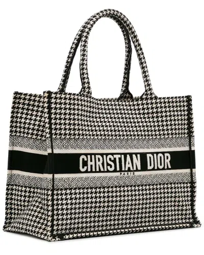 Dior Black Leather Medium Houndstooth Book Tote (authentic Pre-loved) In Multi