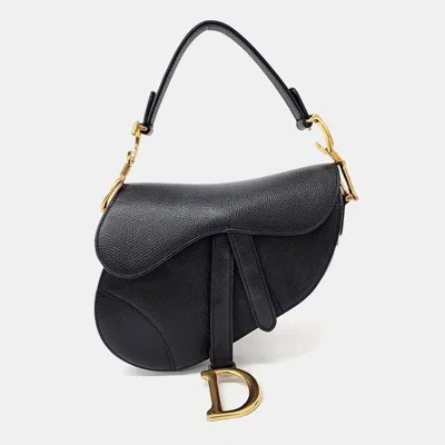Pre-owned Dior Black Leather Mini Saddle Bag