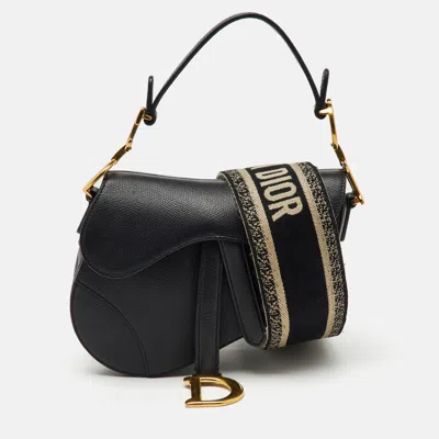 Pre-owned Dior Black Leather Mini Saddle Bag