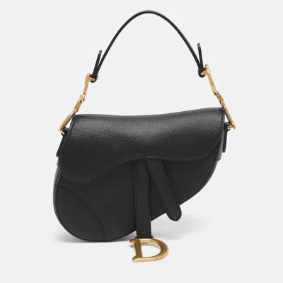 Pre-owned Dior Black Leather Mini Saddle Bag