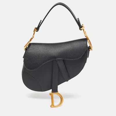 Pre-owned Dior Black Leather Mini Saddle Bag