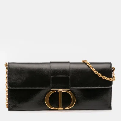 Pre-owned Dior Black Leather Montaigne 30 Clutch With Chain