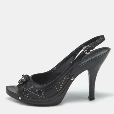 Pre-owned Dior Black Leather Open Toe Platform Slingback Sandals Size 39