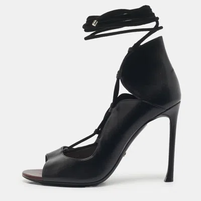 Pre-owned Dior Black Leather Petale Open Toe Pumps Size 37