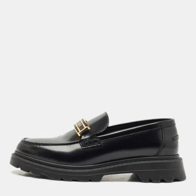 Pre-owned Dior Black Leather Platform Slip On Loafers Size 37.5