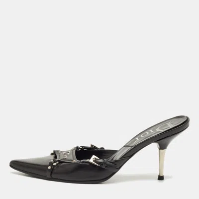 Pre-owned Dior Black Leather Pointed Toe Mules Size 36.5