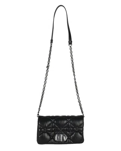 Dior Black Leather Puffy Macrocannage Mini Caro Bag In White
