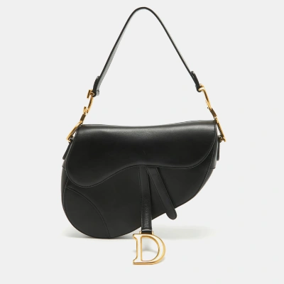 Pre-owned Dior Black Leather Saddle Bag