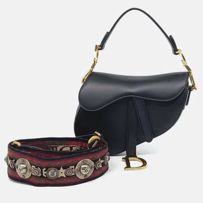 Pre-owned Dior Black Leather Saddle Bag Mini & Strap