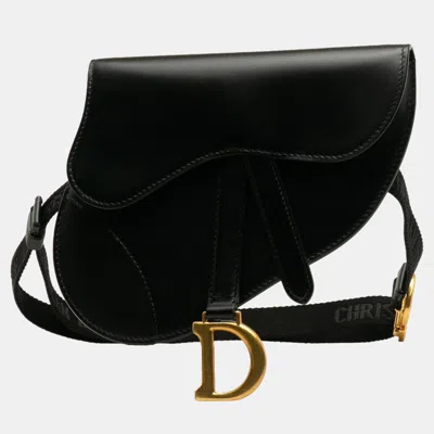 Pre-owned Dior Black Leather Saddle Belt Bag