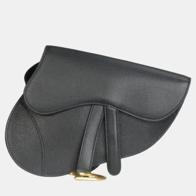 Pre-owned Dior Black Leather Saddle Belt Bag