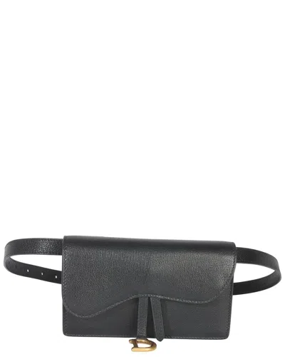 Dior Black Leather Saddle Belt Pouch (authentic Pre-loved) In Gray