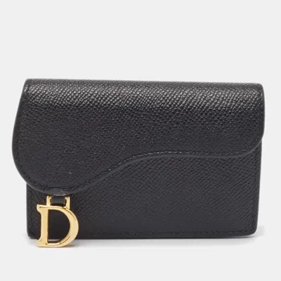 Pre-owned Dior Black Leather Saddle Flap Card Case