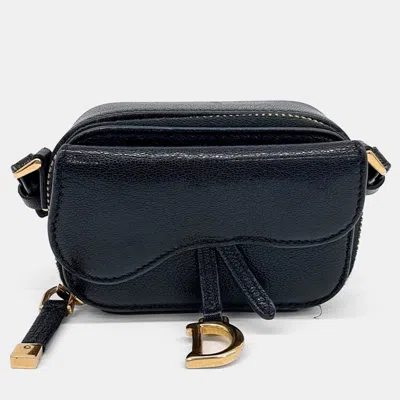 Pre-owned Dior Black Leather Saddle Micro Mini Crossbody Bag