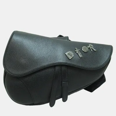 Pre-owned Dior Black Leather Saddle Shoulder Bag