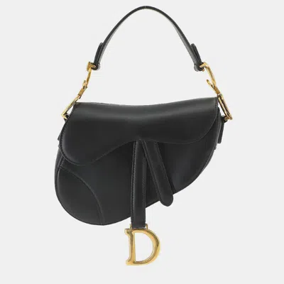 Pre-owned Dior Black Leather Saddle Shoulder Bags