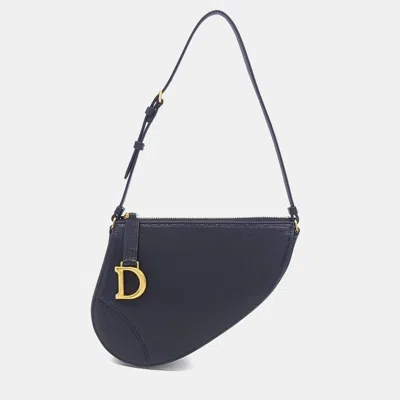 Pre-owned Dior Black Leather Saddle Shoulder Pouch