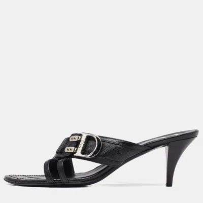 Pre-owned Dior Black Leather Strappy Slide Sandals Size 41