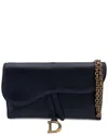 Dior Black Leather Wallet Saddle Wallet On Chain (authentic Pre-loved) In Multi
