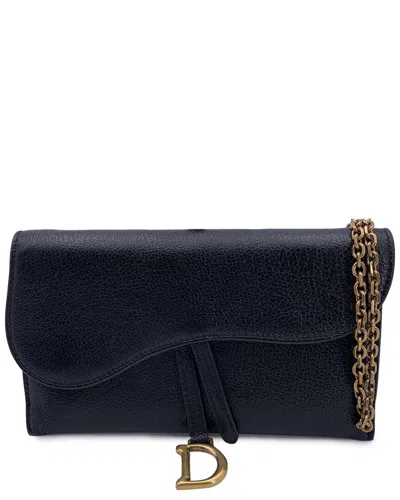 DIOR DIOR BLACK LEATHER WALLET SADDLE WALLET ON CHAIN (AUTHENTIC PRE-LOVED)