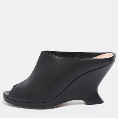 Pre-owned Dior Black Leather Wedge Peep Toe Mules Size 38