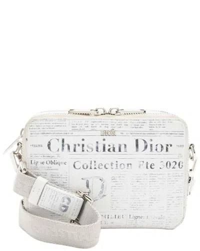 Dior Black Leather X Daniel Arsham Newsprint Double Zip Crossbody (authentic  Pre-loved) In White