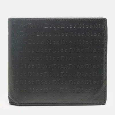 Pre-owned Dior Black Logo Embossed Leather Bifold Wallet