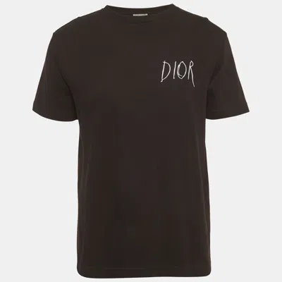 Pre-owned Dior Black Logo Embroidered Cotton T-shirt Xs