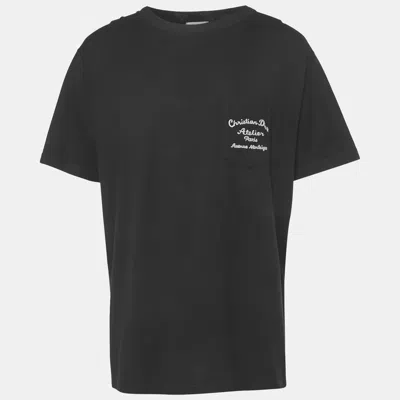 Pre-owned Dior Black Logo Embroidered Jersey T-shirt Xl