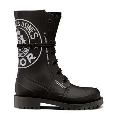 Dior Black Logo-printed Laced Short Boots