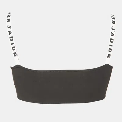 Pre-owned Dior Black Logo Printed Strap Knit Bralette Top Xs