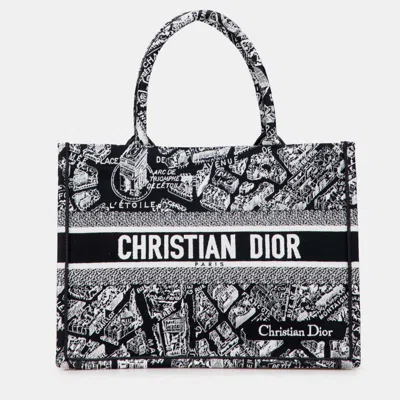 Pre-owned Dior Black Medium Canvas Embroidered Plan De Paris Book Tote