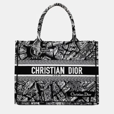 Pre-owned Dior Black Medium Canvas Embroidered Plan De Paris Book Tote