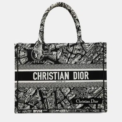 Pre-owned Dior Black Medium Canvas Embroidered Plan De Paris Book Tote