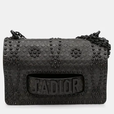 Pre-owned Dior Black Medium Embossed Calfskin Studded Ja Chain Flap