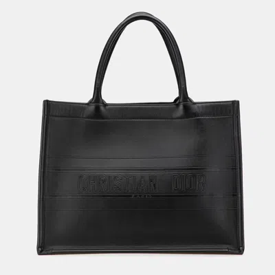 Pre-owned Dior Black Medium Embossed Leather Book Tote
