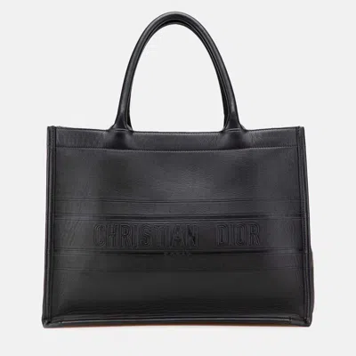 Pre-owned Dior Black Medium Embossed Leather Book Tote