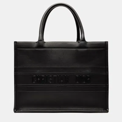 Pre-owned Dior Black Medium Embossed Leather Book Tote